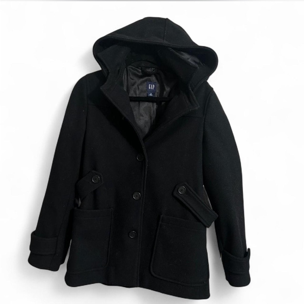 GAP Black Hooded Wool Peacoat